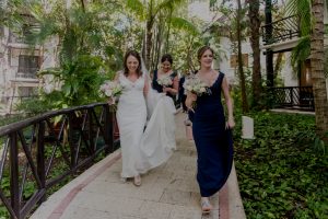 Modern bridal party at Reef Playacar by Doranna Wedding Hairstylist & Bridal Makeup Artist