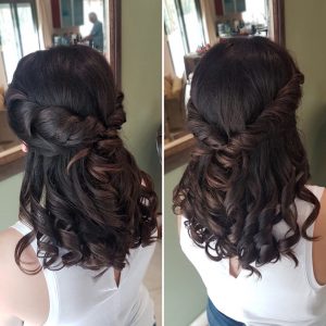 Half updo with curls by Doranna Wedding Hairstylist & Bridal Makeup Artist in Tulum, Mexico