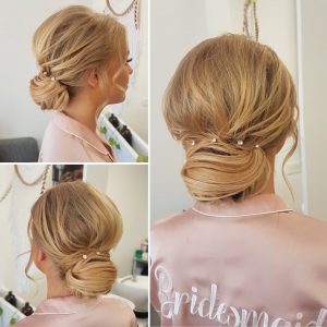 Chic low bun hairstyle by Doranna Wedding Hairstylist & Bridal Makeup Artist, Riviera Maya, Mexico