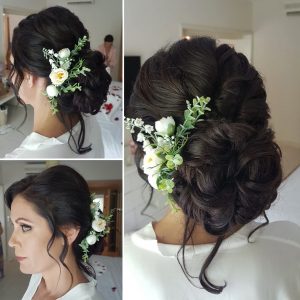 Bridal chignon with curls by Doranna Wedding Hairstylist & Bridal Makeup Artist at Blue Bay Grand Esmeralda