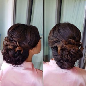 Modern curls updo for Thompson Playa del Carmen bridesmaids. Doranna Wedding Hairstylist & Bridal Makeup Artist