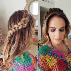 Dutch braid cascade hairstyle by Doranna Wedding Hairstylist & Bridal Makeup Artist at Dreams Tulum Resort