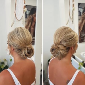Mother of the bride elegant low bun by Doranna Wedding Hairstylist & Bridal Makeup Artist in Mexico