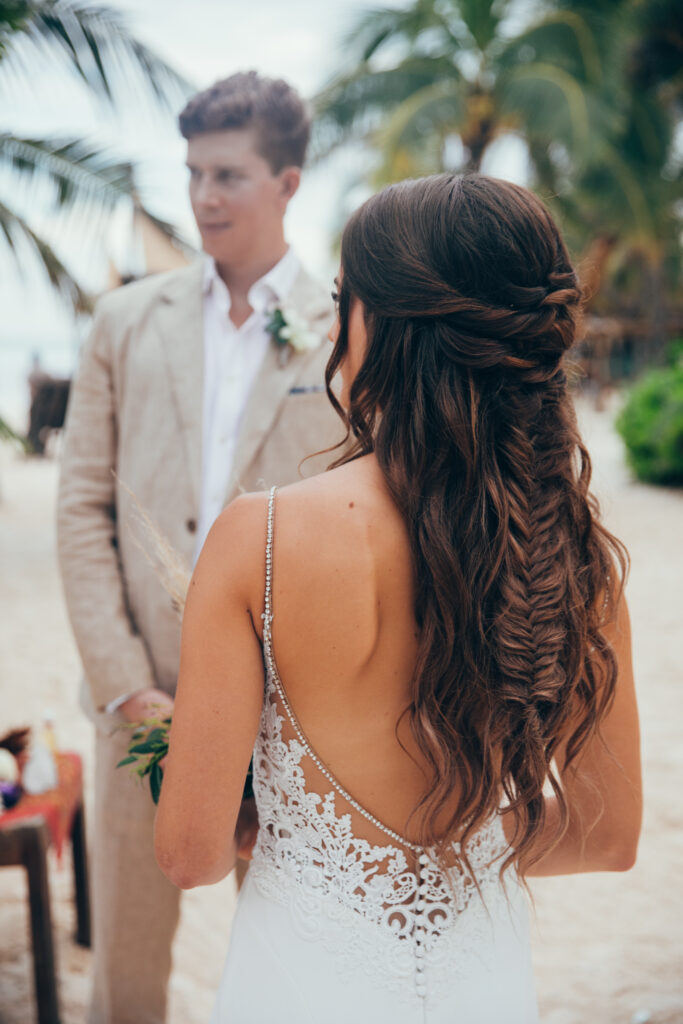 Fishtail Bridal Hairstyle at Ahau Tulum by Doranna Hairstylist Mexico. Sofia Fernandez Photo