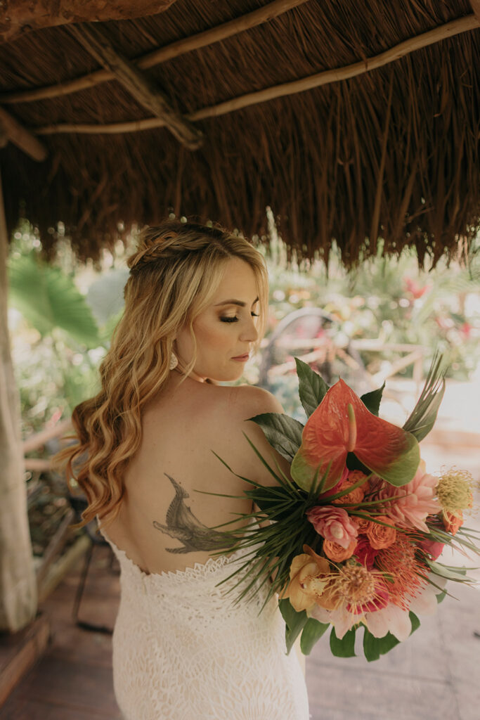 Half Up Half Down Relaxed Bridal Hairstyle in Tulum, Mexico by Doranna Hairstylist. Pablo Laguia Photography