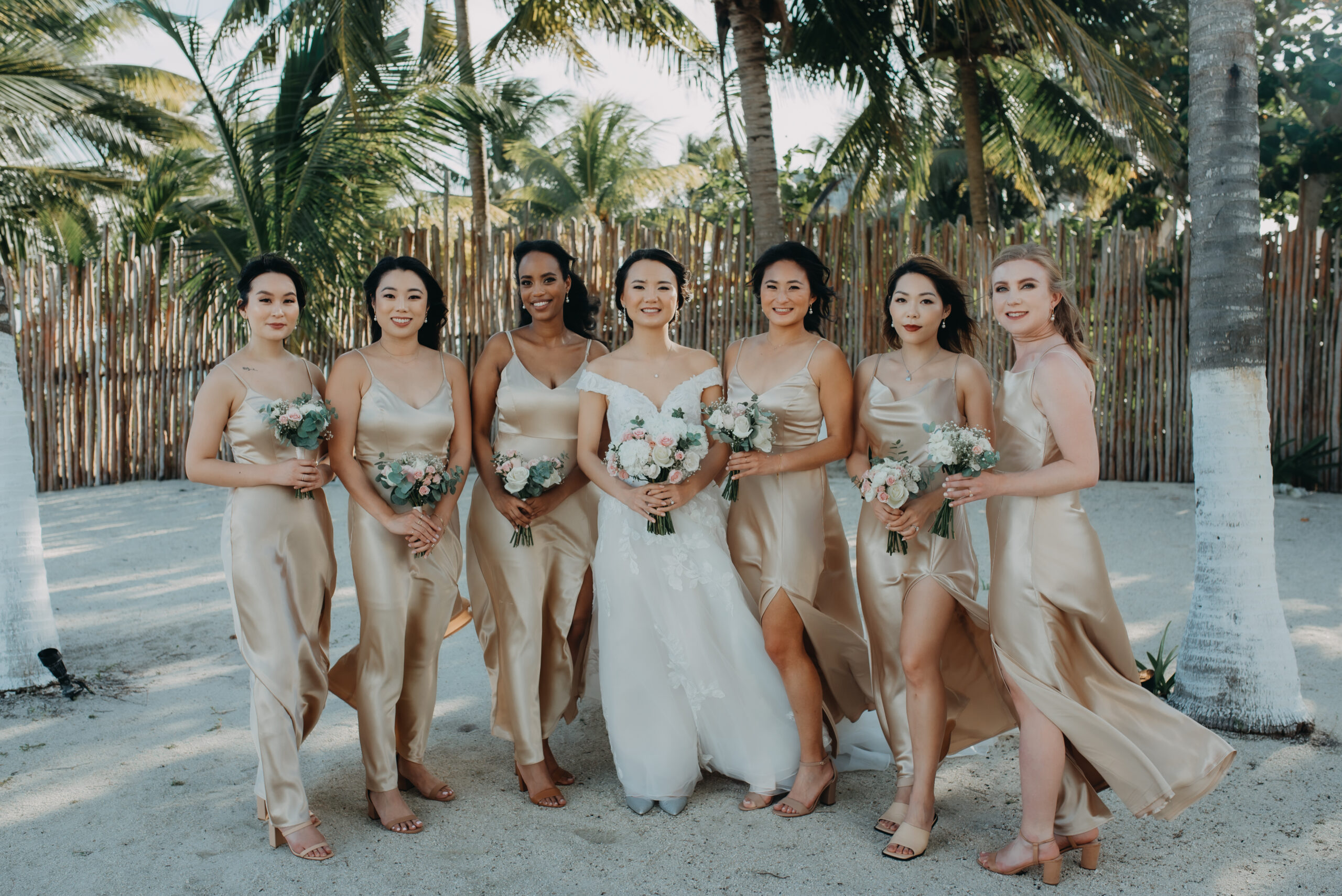 Mixed Bridal Party by Doranna Hairstylist & Makeup Artists, Blue Venado, Mexico. Arcos Productions