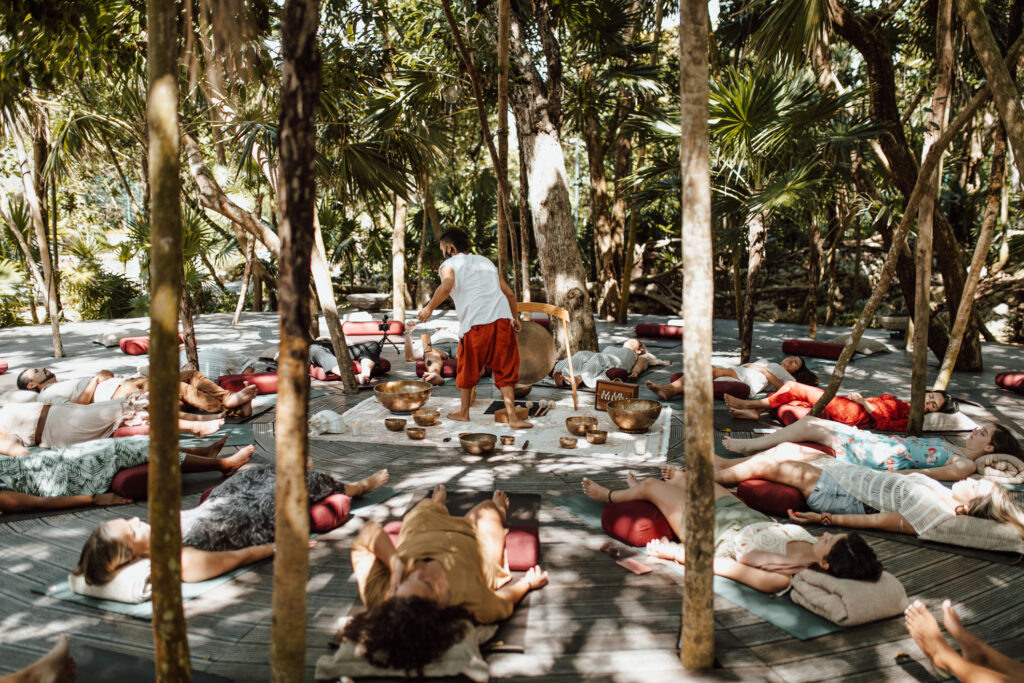 Private yoga class for wedding groups at Palmaïa, The House of AïA in Playa del Carmen, Mexico